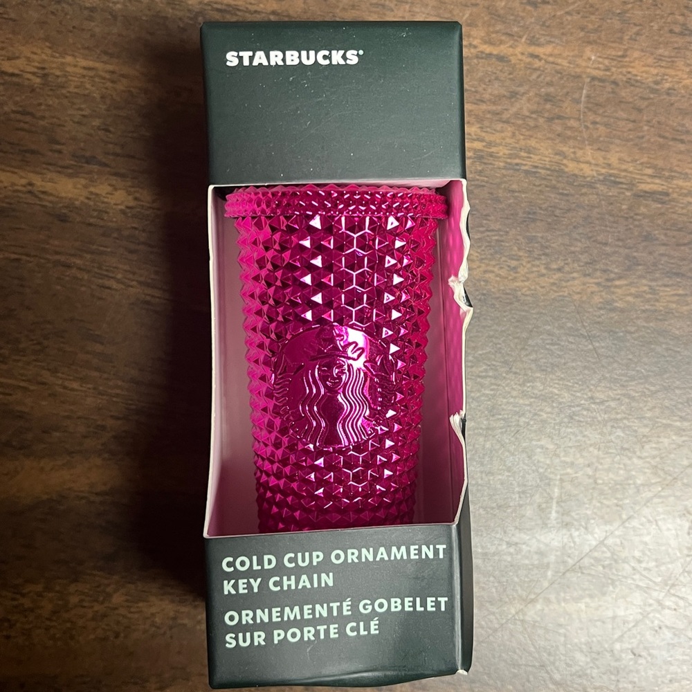 Starbucks Cold Cup Keychain Ornament in damaged box.